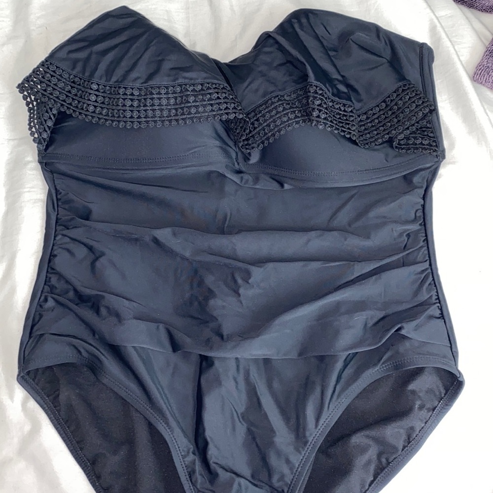 Kona Sol Black Strapless One Piece Swimsuit